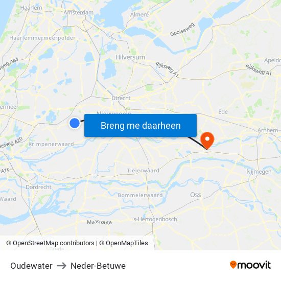 Oudewater to Neder-Betuwe map