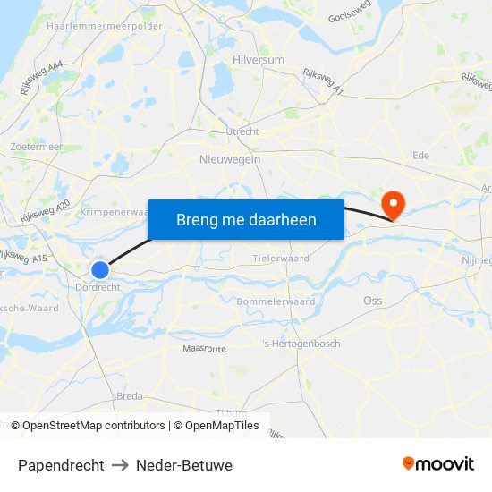 Papendrecht to Neder-Betuwe map