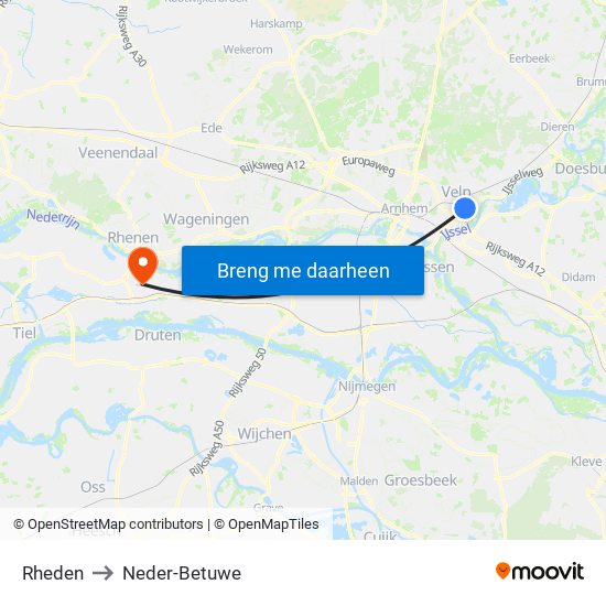 Rheden to Neder-Betuwe map