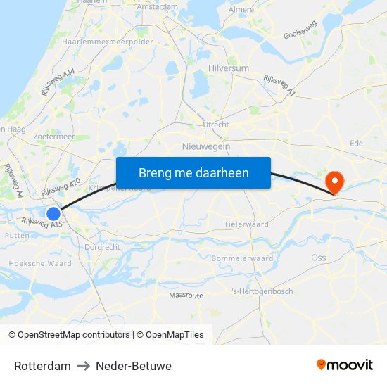 Rotterdam to Neder-Betuwe map