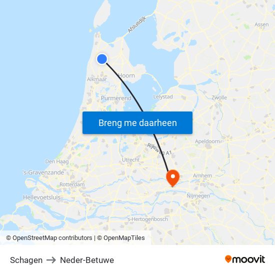 Schagen to Neder-Betuwe map