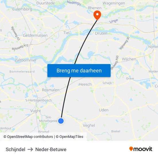 Schijndel to Neder-Betuwe map