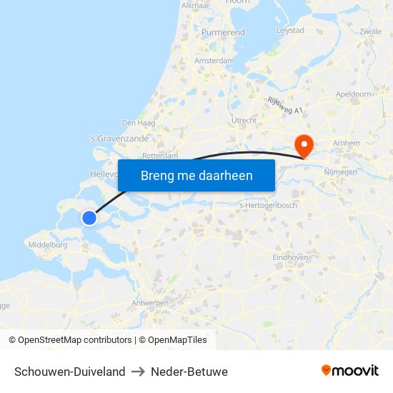 Schouwen-Duiveland to Neder-Betuwe map