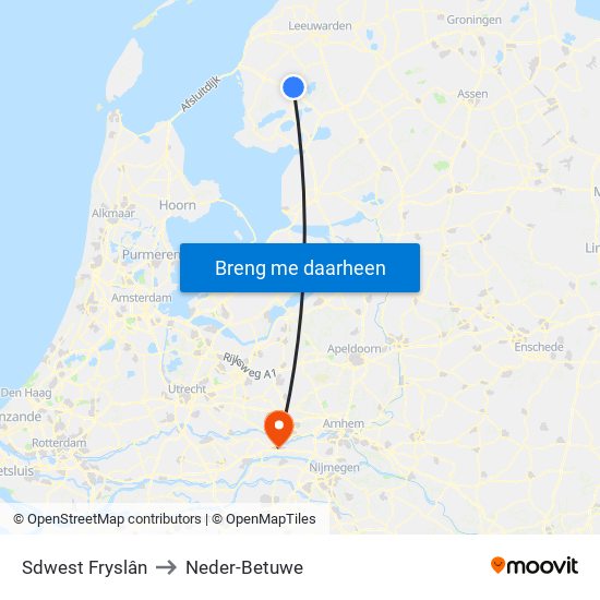 Sdwest Fryslân to Neder-Betuwe map