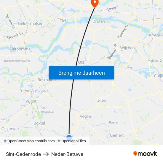 Sint-Oedenrode to Neder-Betuwe map