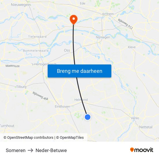 Someren to Neder-Betuwe map