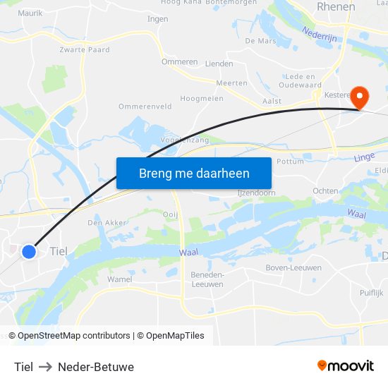 Tiel to Neder-Betuwe map