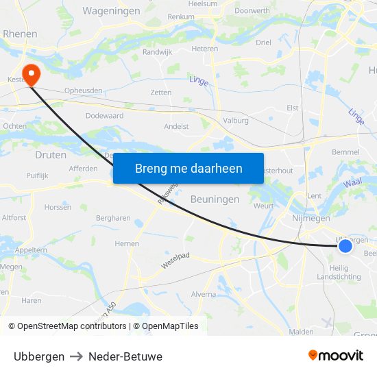 Ubbergen to Neder-Betuwe map