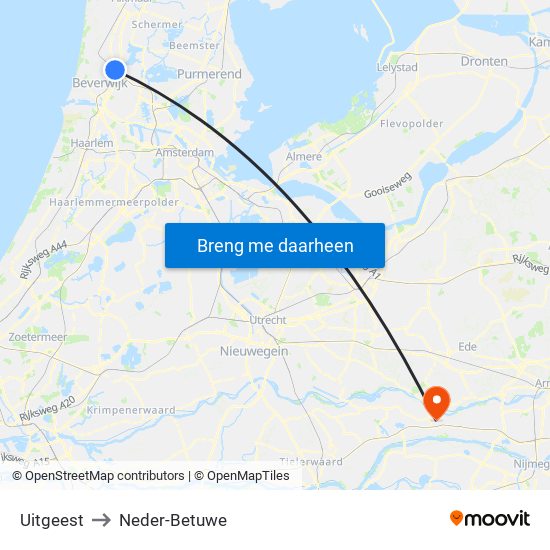 Uitgeest to Neder-Betuwe map