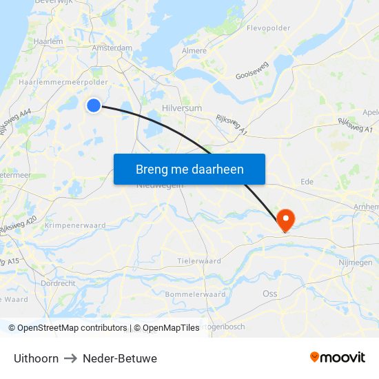 Uithoorn to Neder-Betuwe map