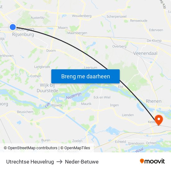 Utrechtse Heuvelrug to Neder-Betuwe map