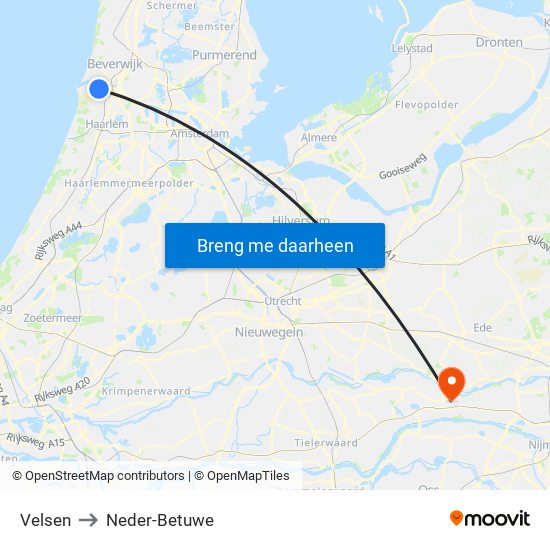 Velsen to Neder-Betuwe map