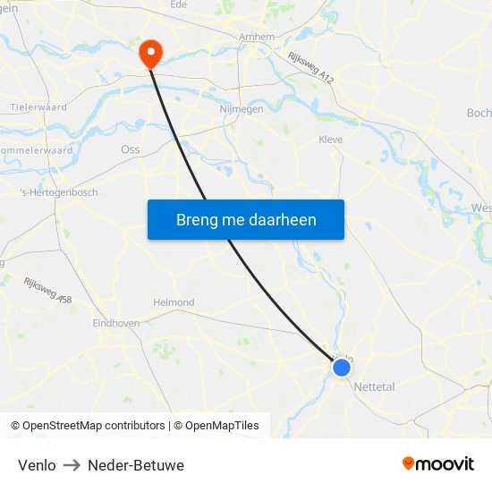 Venlo to Neder-Betuwe map