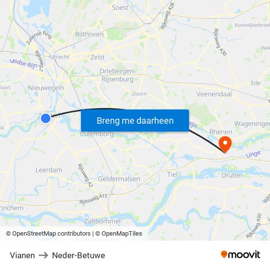 Vianen to Neder-Betuwe map