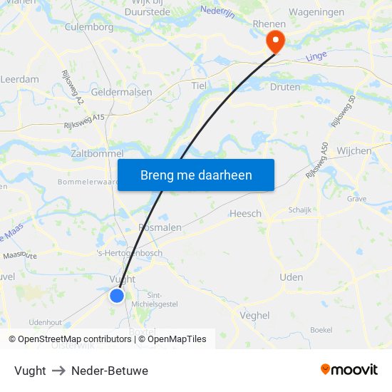 Vught to Neder-Betuwe map