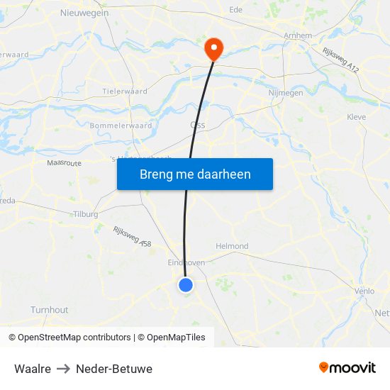 Waalre to Neder-Betuwe map