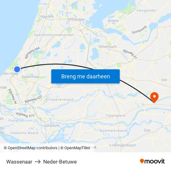 Wassenaar to Neder-Betuwe map