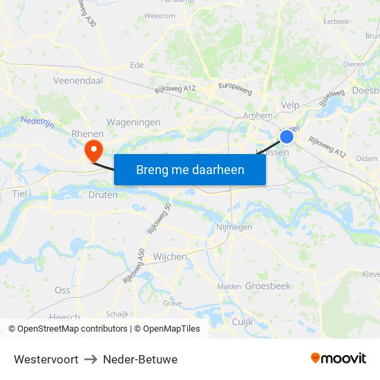 Westervoort to Neder-Betuwe map