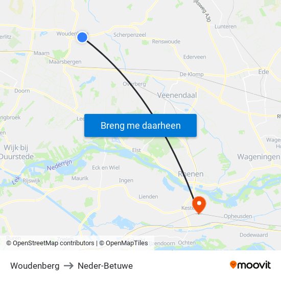 Woudenberg to Neder-Betuwe map