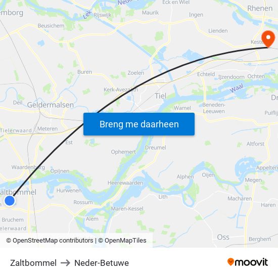 Zaltbommel to Neder-Betuwe map