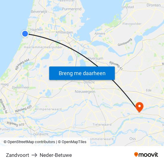 Zandvoort to Neder-Betuwe map