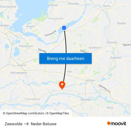 Zeewolde to Neder-Betuwe map