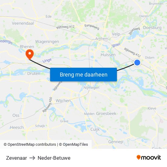 Zevenaar to Neder-Betuwe map