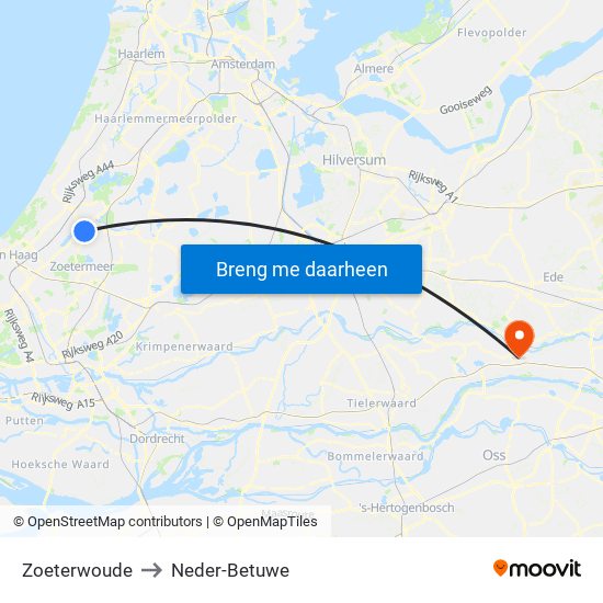 Zoeterwoude to Neder-Betuwe map