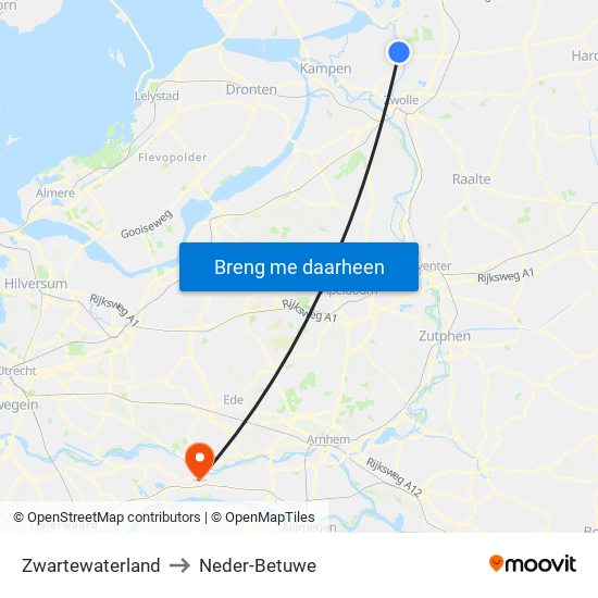 Zwartewaterland to Neder-Betuwe map