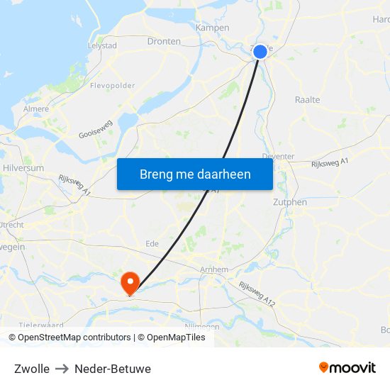 Zwolle to Neder-Betuwe map