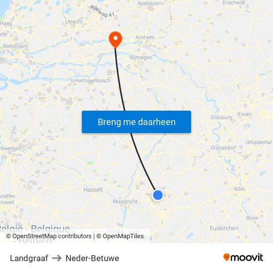 Landgraaf to Neder-Betuwe map