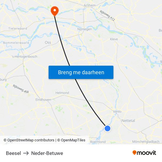 Beesel to Neder-Betuwe map