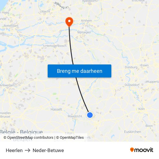 Heerlen to Neder-Betuwe map