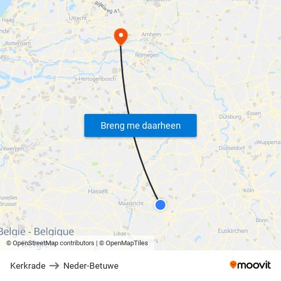 Kerkrade to Neder-Betuwe map