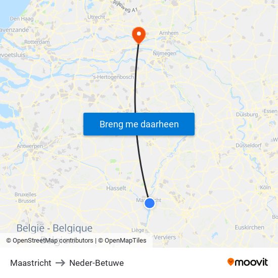 Maastricht to Neder-Betuwe map