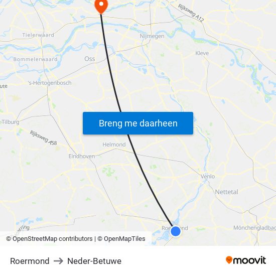 Roermond to Neder-Betuwe map