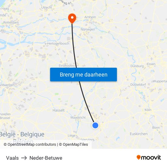 Vaals to Neder-Betuwe map