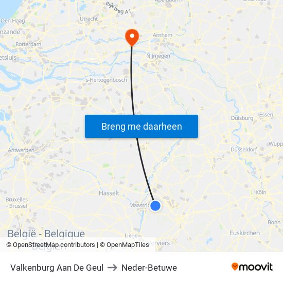 Valkenburg Aan De Geul to Neder-Betuwe map