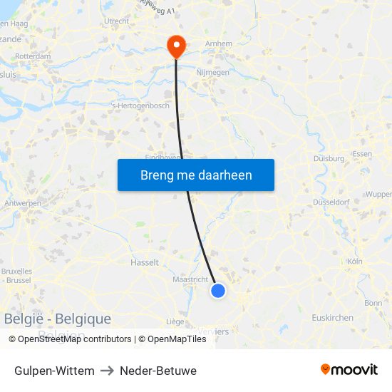 Gulpen-Wittem to Neder-Betuwe map