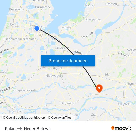 Rokin to Neder-Betuwe map