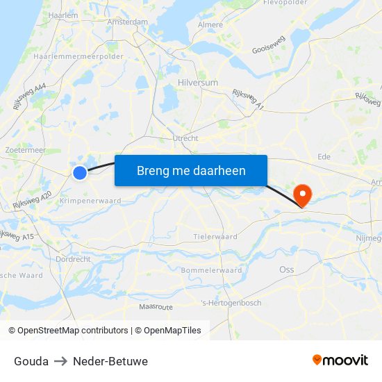 Gouda to Neder-Betuwe map
