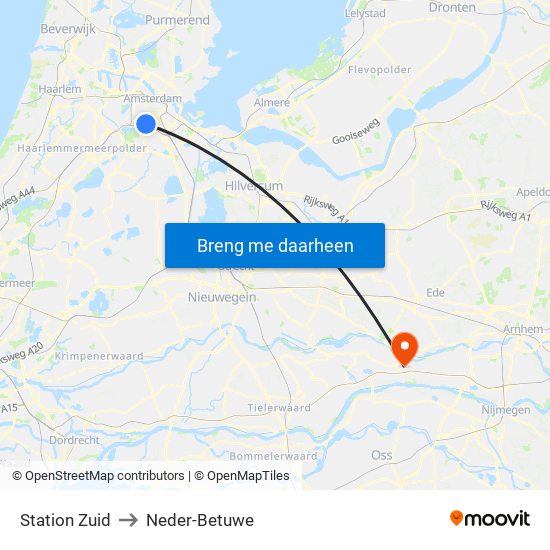 Station Zuid to Neder-Betuwe map