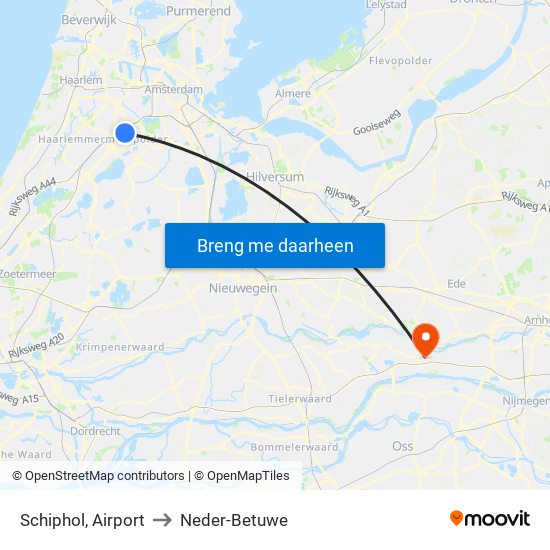 Schiphol, Airport to Neder-Betuwe map