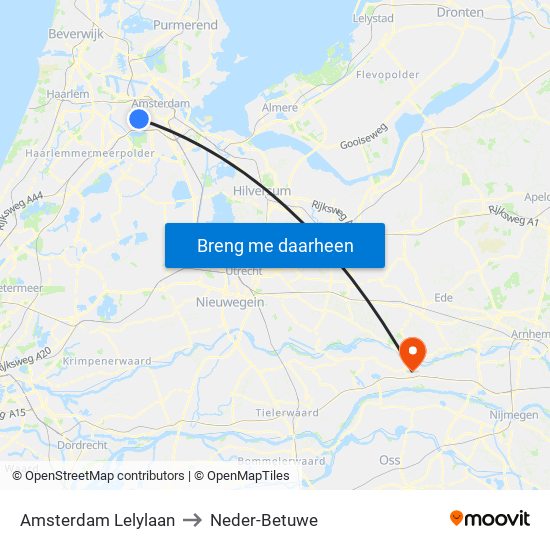 Amsterdam Lelylaan to Neder-Betuwe map