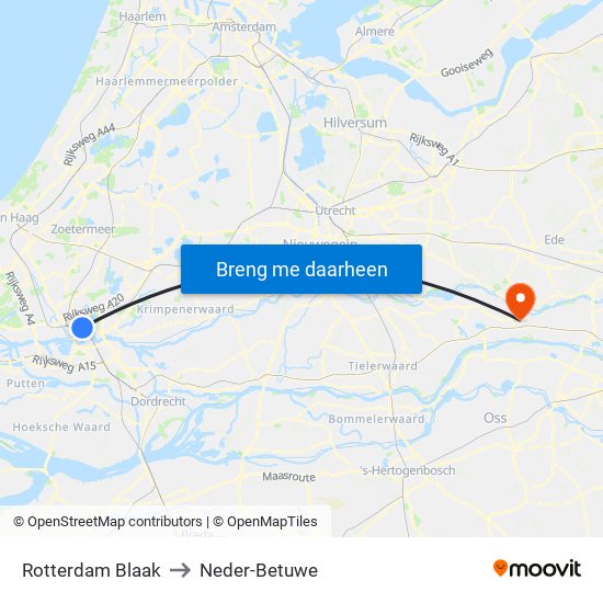 Rotterdam Blaak to Neder-Betuwe map