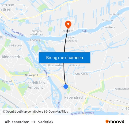 Alblasserdam to Nederlek map