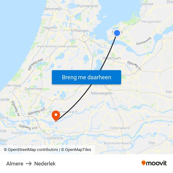 Almere to Nederlek map