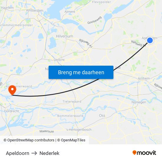 Apeldoorn to Nederlek map