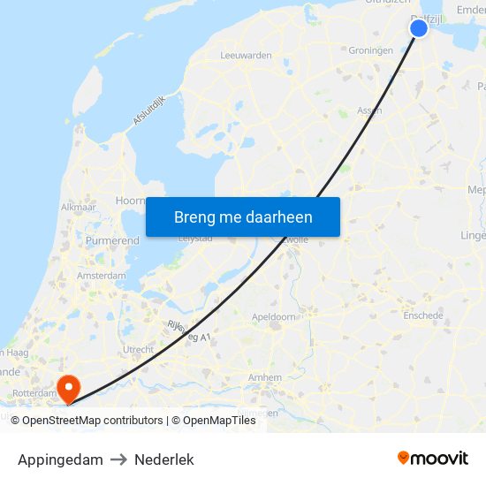 Appingedam to Nederlek map
