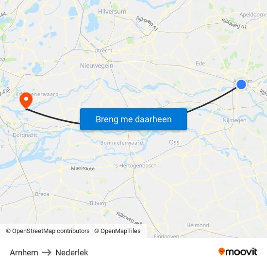 Arnhem to Nederlek map